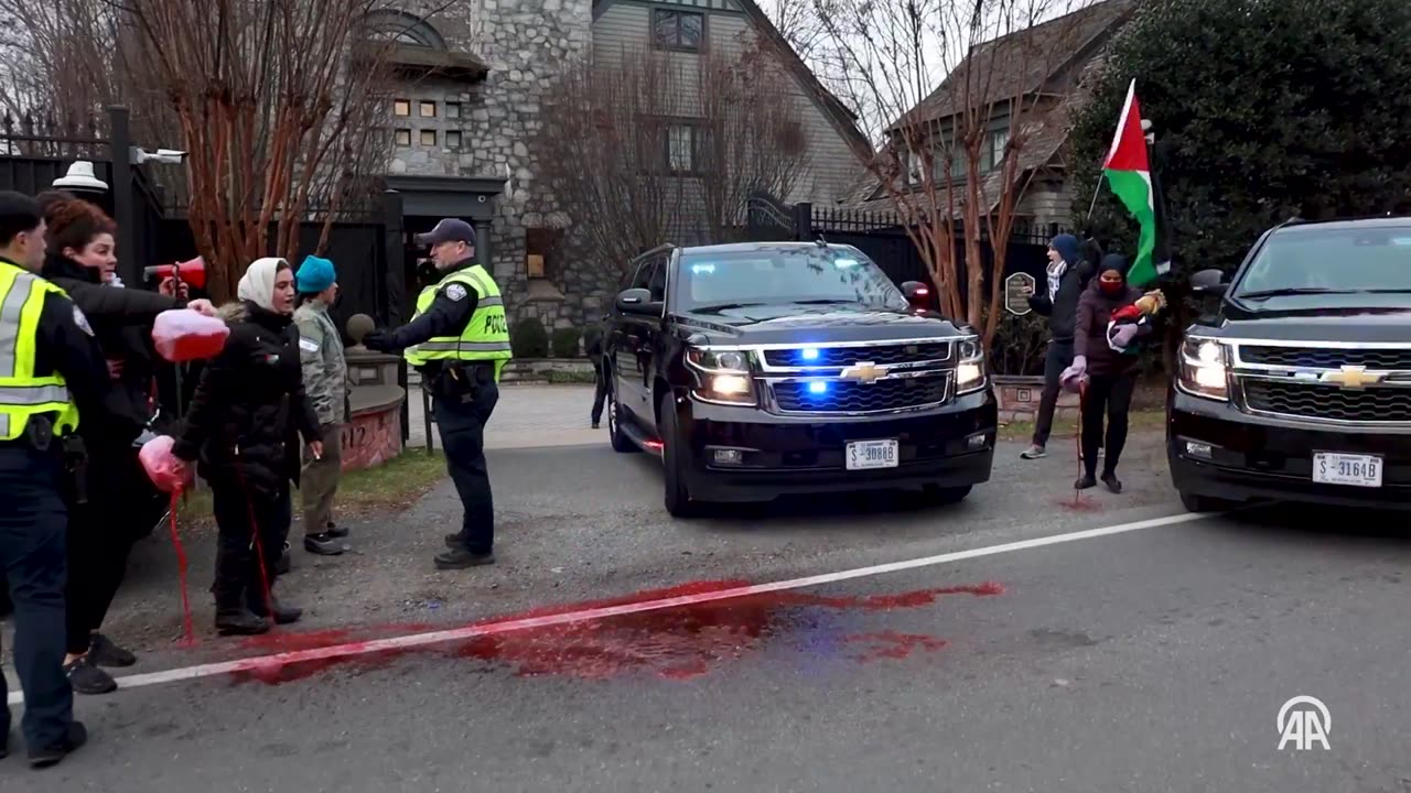 Protestors after Blinken