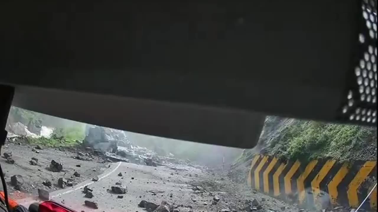 Ominous rock slide in San Mateo de Huanchor, Peru on March 2, 2024. Fortunately