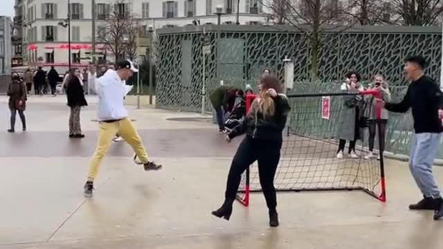 is the girl dragging he bf to play