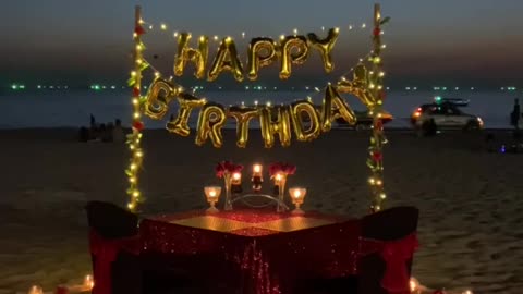 Happy birthday surprise on the beach