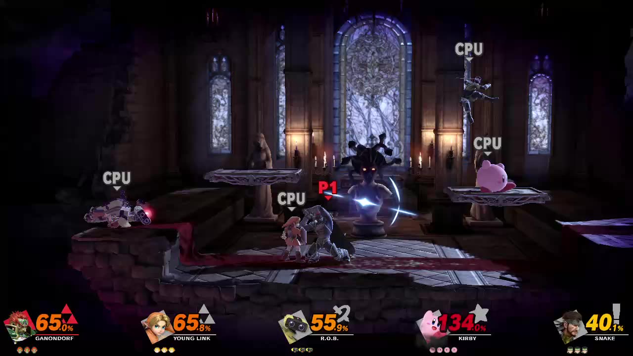 Ganondorf Vs Young Link Vs ROB Vs Kirby Vs Snake on Dracula's Castle (Super Smash Bros Ultimate)