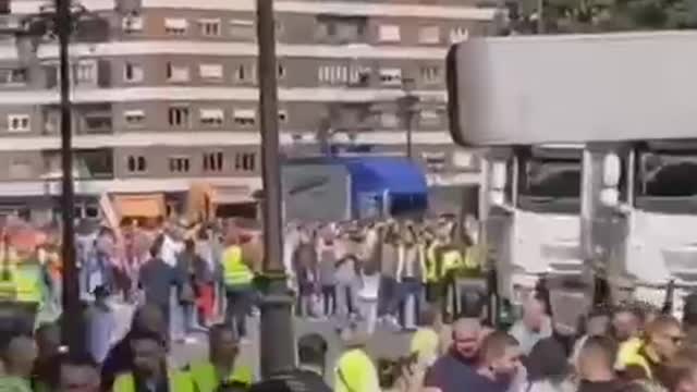 Huge demonstration of truck drivers and farmers in Oviedo in northern Spain against rising