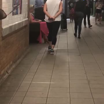 Fitness lunges subway station train