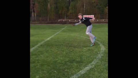 Spinning on soccer field falls over