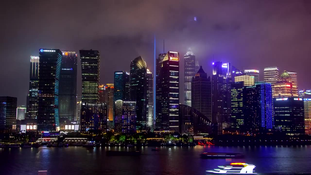 Shanghai urban cityscape with flashing buildings