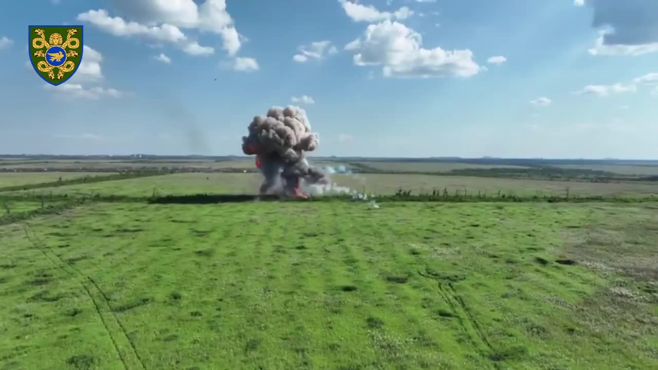 Russian Tank Bursts into Flames After Perfect Ukrainian Grenade Drop