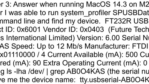 How to find dev name of USB Device for Serial Reading on Mac OS