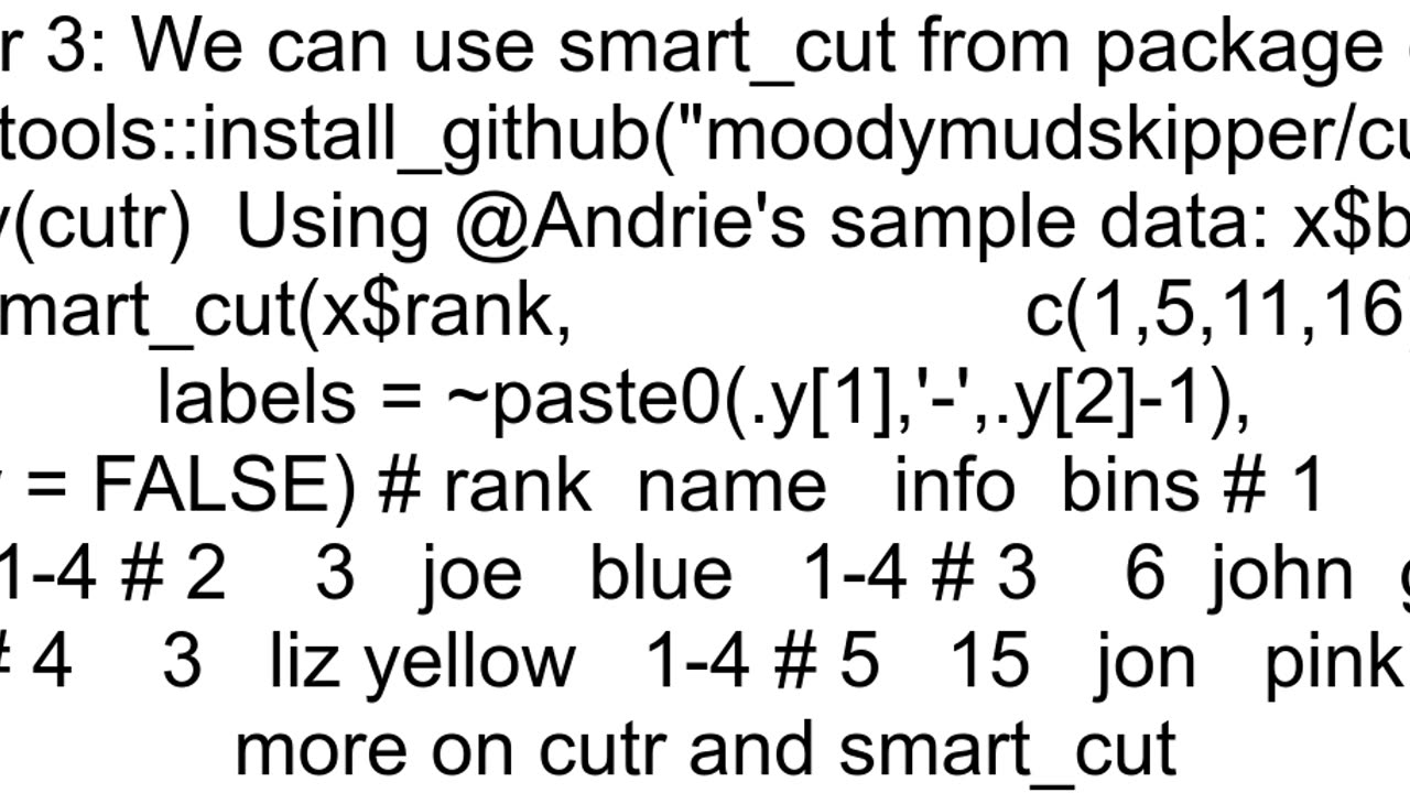 Create binned values of a numeric column