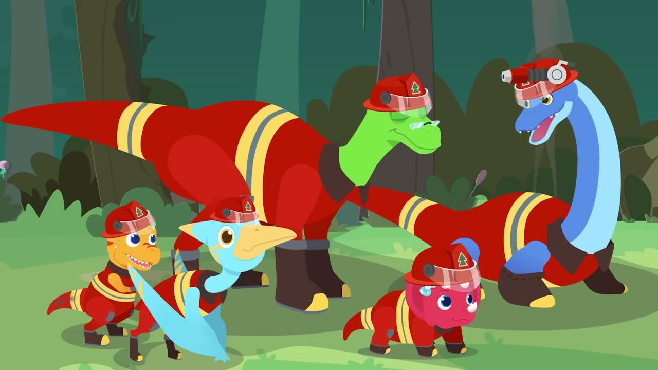 Baby Dino Ep2 Morph into Iron T-Rex + Ep3 Dinosaur Fire Brigade - JurassicKids Cartoon