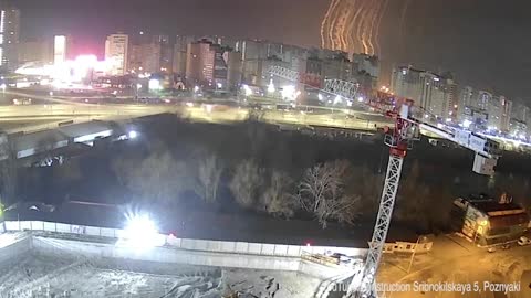 Huge flash of light as Kyiv comes under bombardment