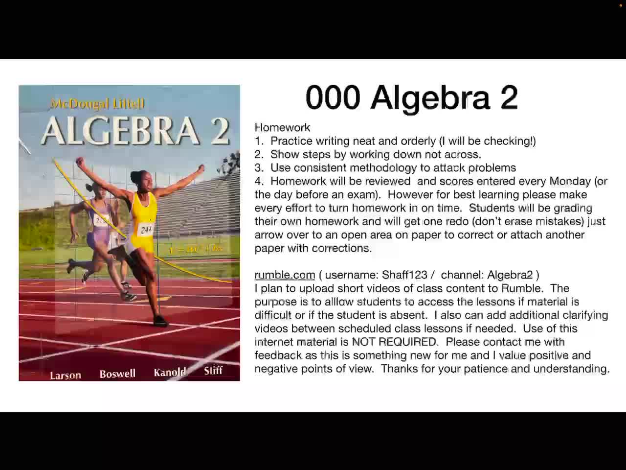 000 Intro to Algebra 2 class