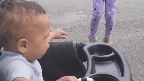 Baby laughs at sister skipping