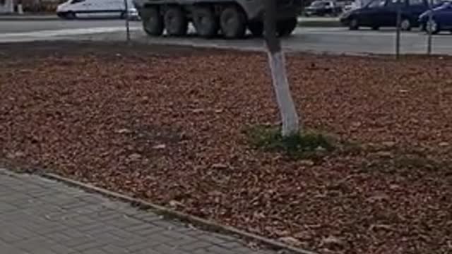 Belarusian BTRs moving through Pinsk in the direction of the Ukrainian border.