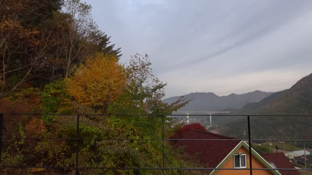 Trees and mountains where you can feel autumn.