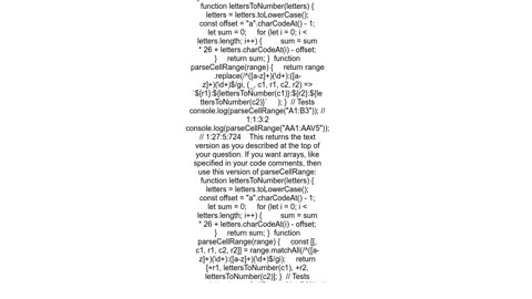 Parsing Excel-like Cell Range to Numeric Format in JavaScript