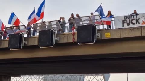 Dutch Protesters Demonstrate on Top of an Overpass in Nieuw-Vennep