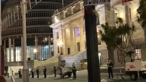 NZ police barricade protesters toilets