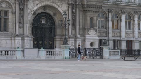 Woman with a dog near Hôtel de Ville