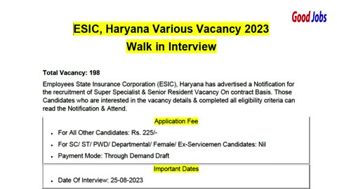 ESIC, Haryana Various Vacancy 2023