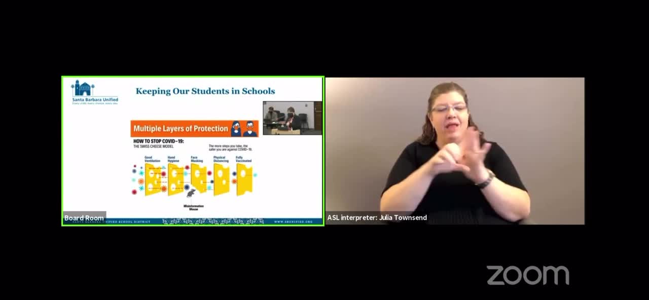 Fran Wagoneck at SBUSD 10/12 Uses the Australian Swiss Cheese Model for mitigation