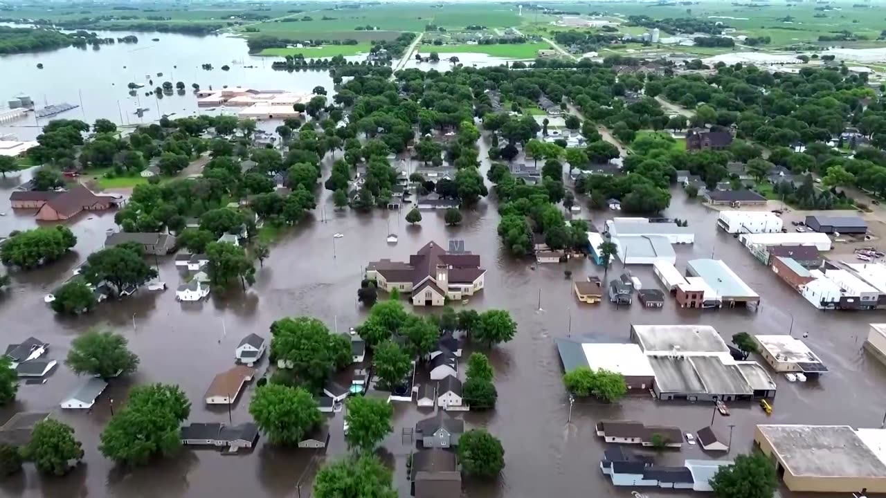 Drone footage shows floods in Iowa's Rock Valley