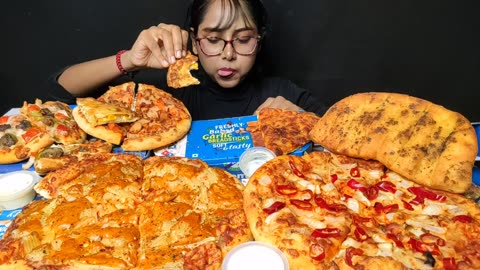 eating defferent types of pizza