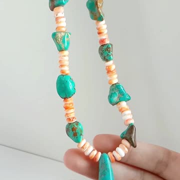 Free-shape Natural turquoise Orange spiny oyster handmade necklace for making Jewelry Gift