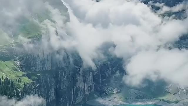 Lake Urchinen in the clouds in Switzerland