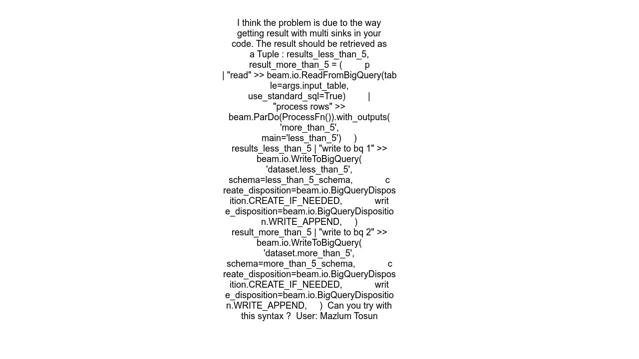 Writing Apache Beam Tagged Output (Dataflow runner) to different BQ tables