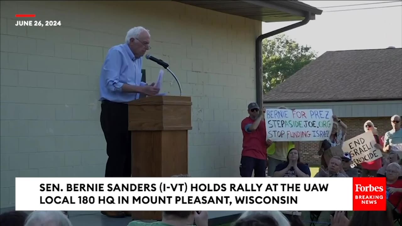 Anti-Israel Bernie Sanders Supporters In WI Raise Banner Calling For Biden To Drop Out Of 2024 Race