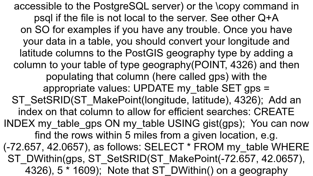 How do I query all rows within a 5mile radius of my coordinates