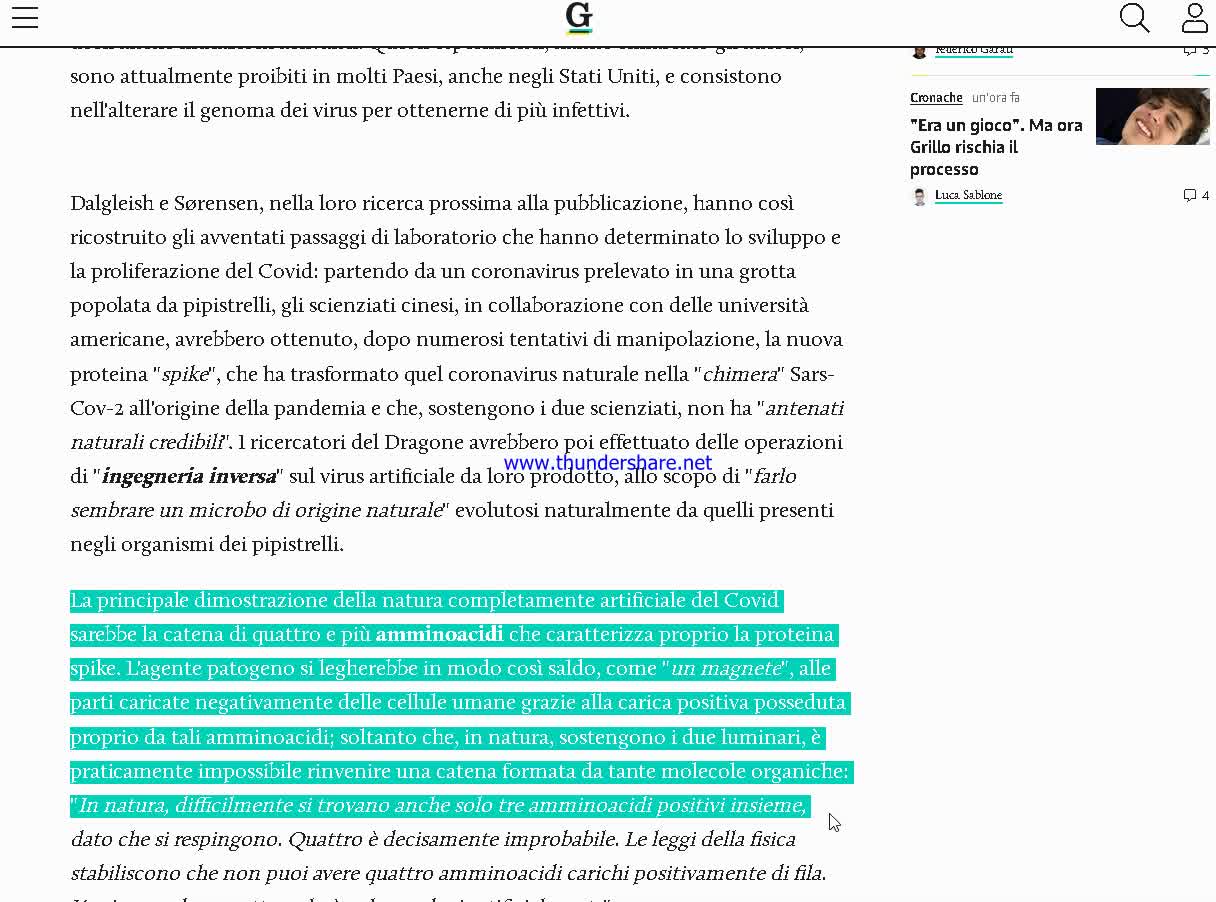 Certo oltre ogni ragionevole dubbio che il virus è artificiale e ha una carica positiva