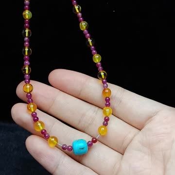 Natural turquoise amber Tourmaline Rubellite Apyrite Amethyst necklace Round Beaded01