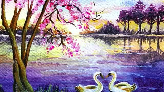 Beautiful Purple Lake Relaxing Painting