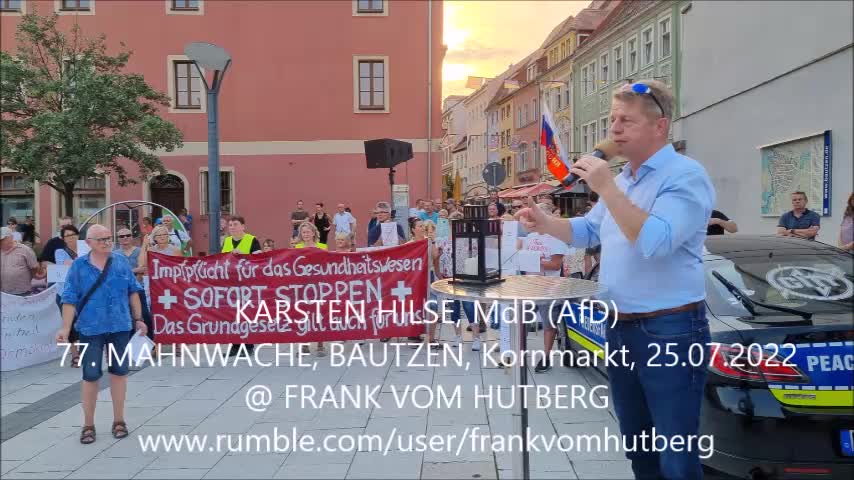 77. MAHNWACHE - BAUTZEN, Kornmarkt, 25 07 2022 - Bürgermikrofon, Regeln Veit, Manuela, Karsten Hilse