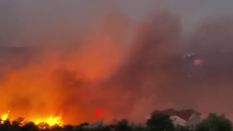 A strong forest fire broke out in the north of Attica near Athens