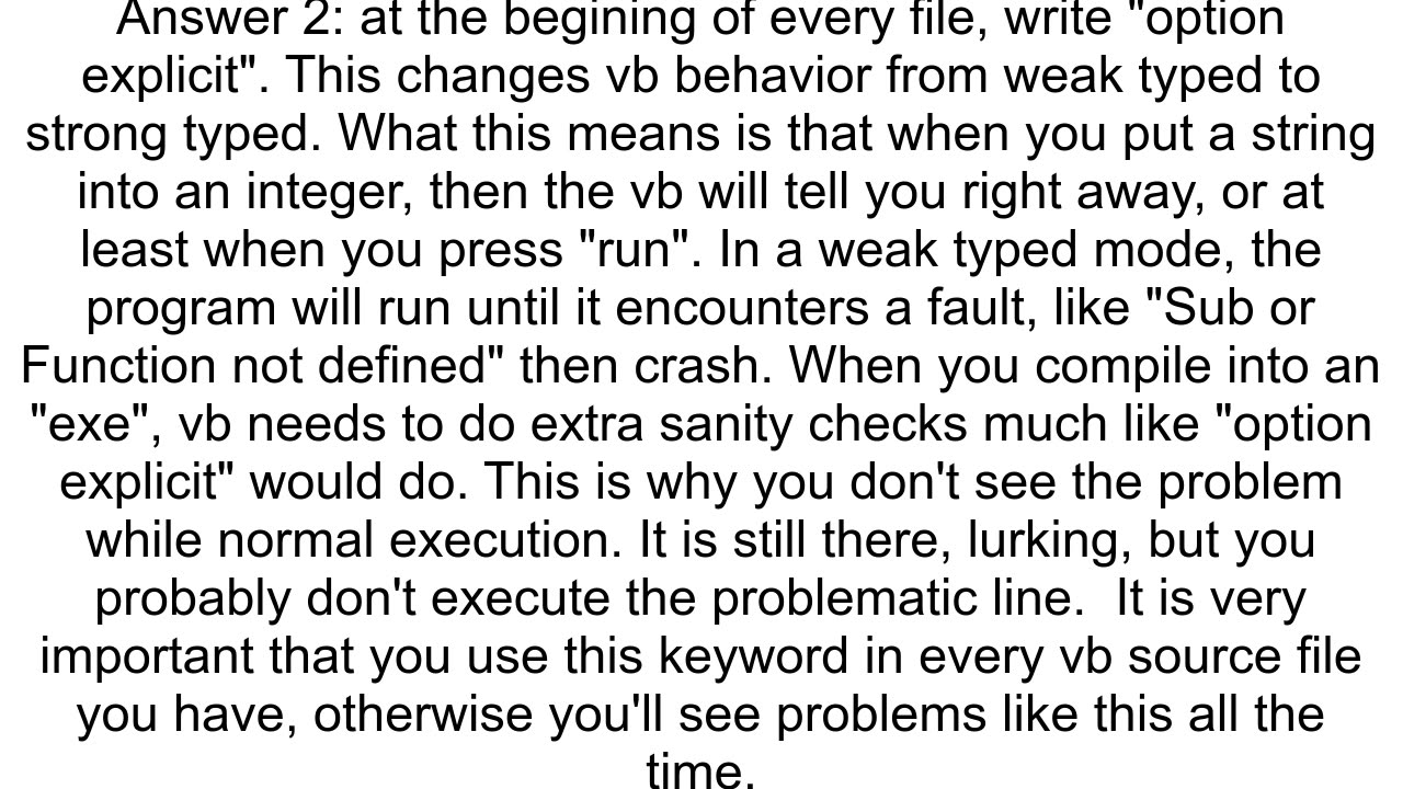 Compiler error only when using 39Make EXE39 not when running in IDE