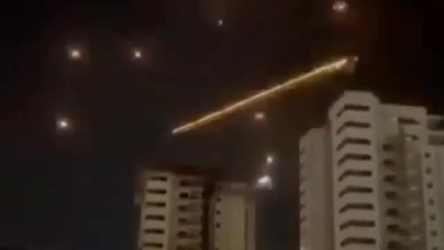 Iron dome intercepting Hamas rockets over the Israeli city of Ashode