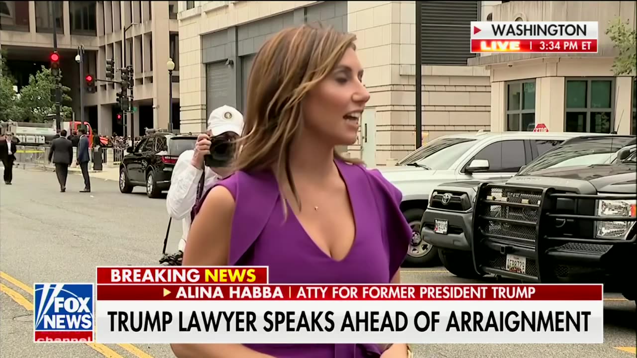 Trump attorney and legal spokewoman Alina Habba speaks outside DC courthouse.