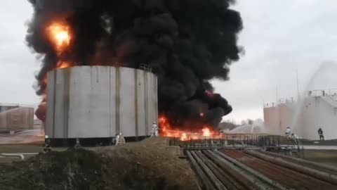 Lugansk - Burning Oil Container After Ukraine Strike