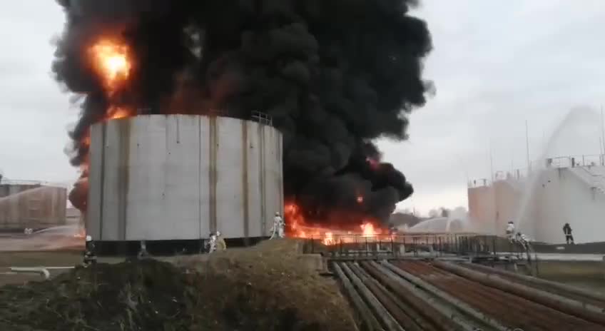 Lugansk - Burning Oil Container After Ukraine Strike