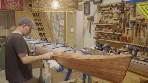 Laying Kumiko Cedar Strip Kayak