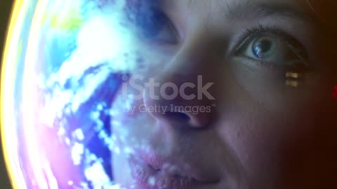 Happy women astronaut wearing helmet