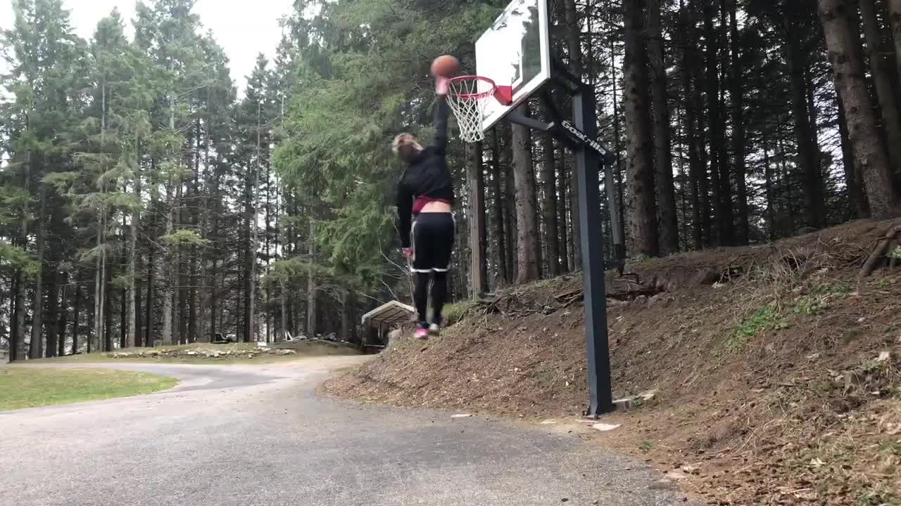 5’8” Kid Attempting to Dunk on a 10 Foot Basketball Hoop