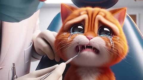 A cat whose teeth were damaged
