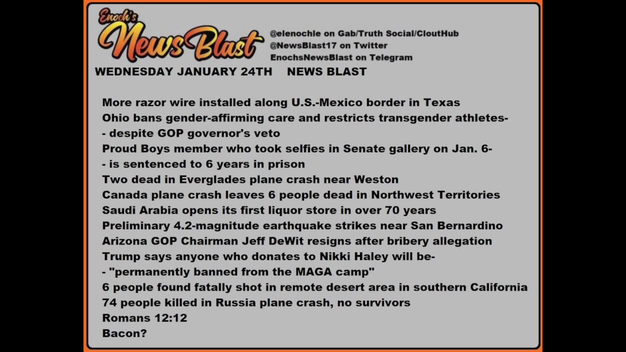 Wednesday, January 24, 2024 News Blast.