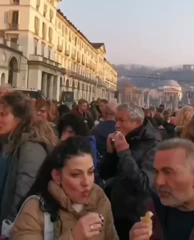 Turin Italy people celebrates community feast by saying no to restaurant vaccine passport