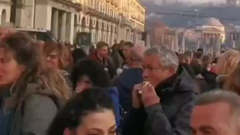 Turin Italy people celebrates community feast by saying no to restaurant vaccine passport