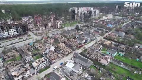 Drone footage shows destruction of war-torn Irpin, Ukraine