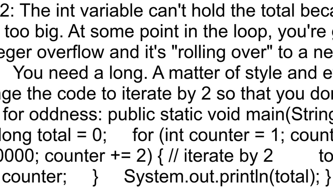 Java Add all odd numbers strange behaviour